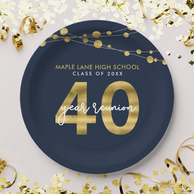 Blue Strings of Lights 40 Year Class Reunion Paper Plate (Creator Uploaded)