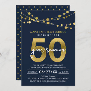 Blue Strings of Lights 50 Year Class Reunion Invitation