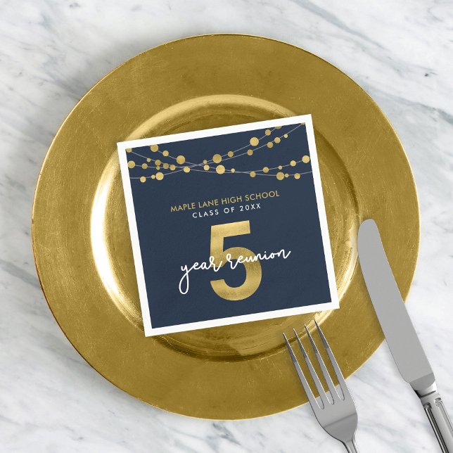 Blue Strings of Lights 5 Year Class Reunion Napkin (Creator Uploaded)