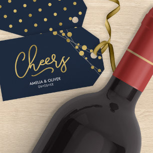 Blue Strings of Lights Faux Gold Cheers Gift Tags