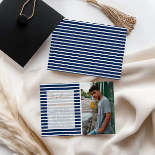 Blue Stripe Add Your Own Photo Graduation Announcement