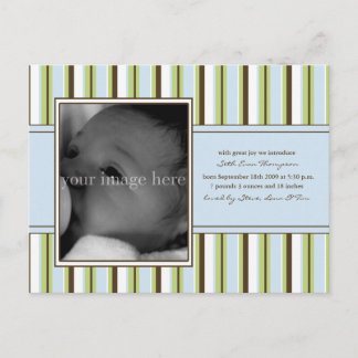 Blue Stripe Baby Announcement Postcard