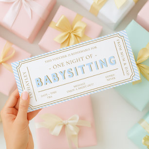 Blue Stripe Babysitting Gift Voucher Card