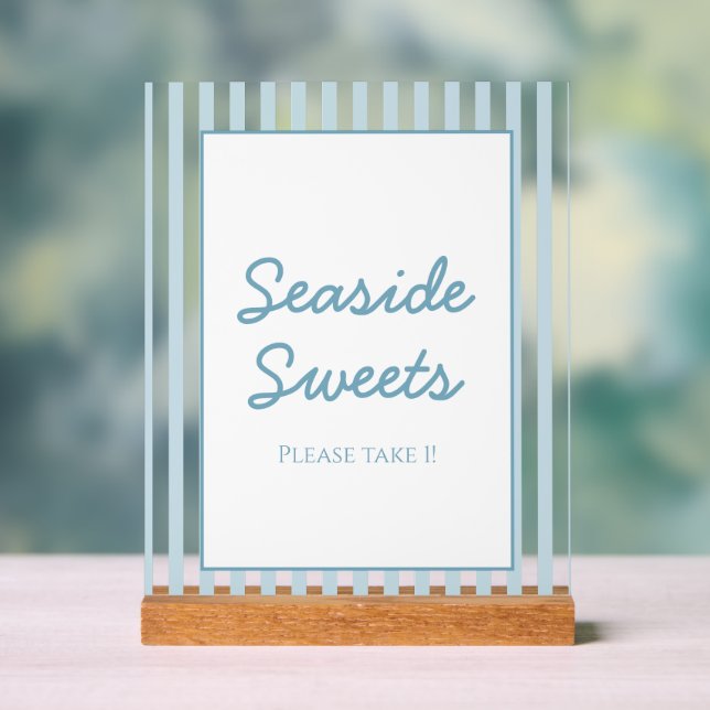 Blue Stripe Beach Club Cabana Beach Dessert Sign (Neutral)