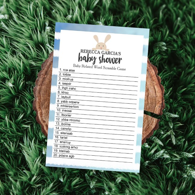 Blue Stripe Bunny Baby Shower Word Scramble Game (Creator Uploaded)
