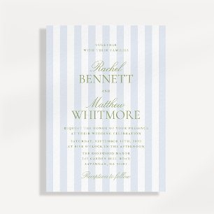 Blue Stripe Citrus Green Classic Elegant Wedding Invitation