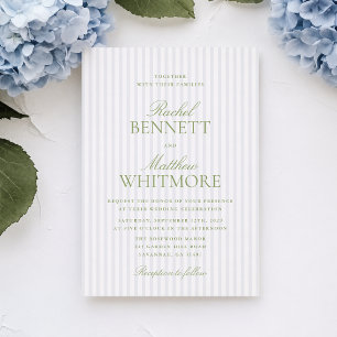 Blue Stripe Citrus Green Elegant Script Wedding  Invitation