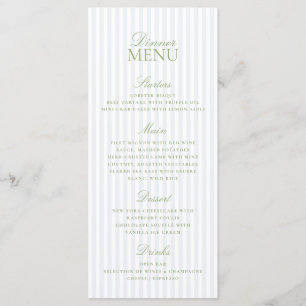Blue Stripe Citrus Green Elegant Script Wedding Menu
