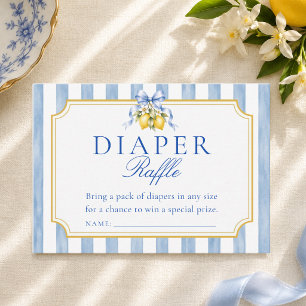Blue Stripe Citrus Lemon Baby Shower Diaper Raffle Enclosure Card