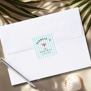Blue Stripe Cocktail Bridal Shower Square Sticker