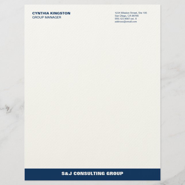 Blue stripe ecru professional business company personalized letterhead (Front)