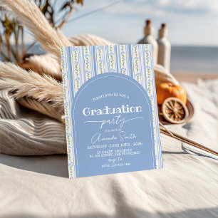 Blue Stripe Floral Arch Graduation Invite