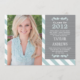 Blue Stripe Graduation Photo Announcement Invite