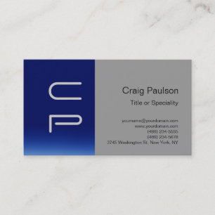 Blue Stripe Grey Monogram Modern Business Card