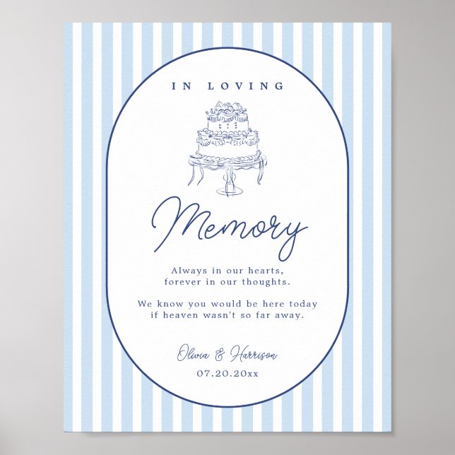 Blue Stripe Hand Drawn Wedding Memorial Sign (Front)