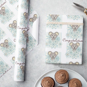 Blue Stripe Koala Boy Baby Shower   Kids Birthday Wrapping Paper