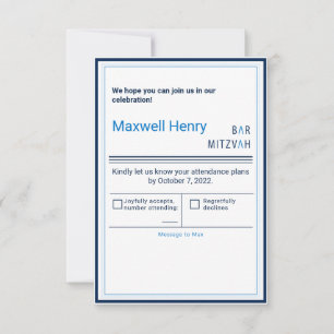 Blue Stripe Modern Bar Mitzvah RSVP Card