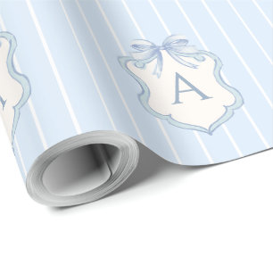 Blue Stripe Monogram Boy's Birthday or Baby Shower Wrapping Paper