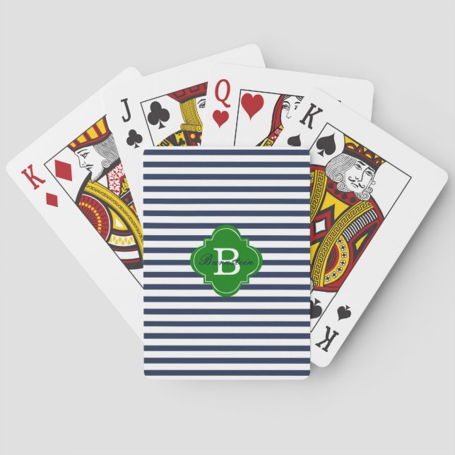 Blue Stripe Monogram Playing Cards (Back)