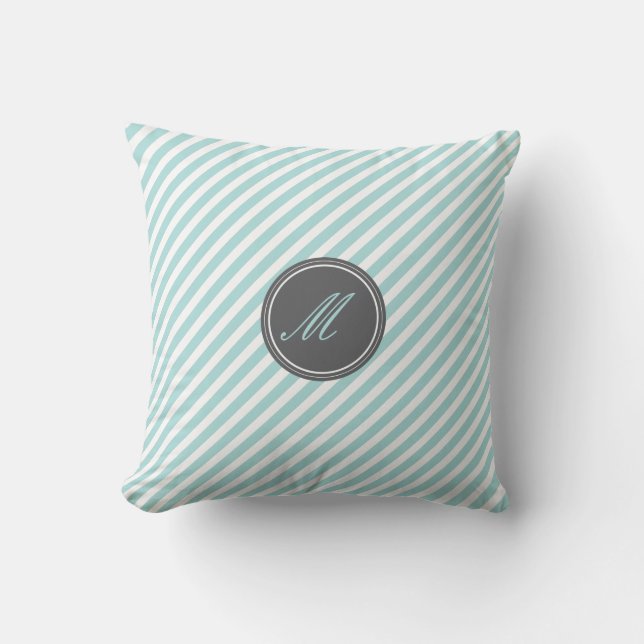 Blue Stripe Monogram Throw Pillow (Front)