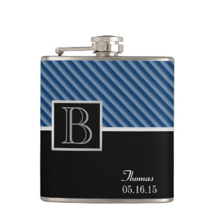 Blue Stripe Monogram with changeable colour Hip Flask