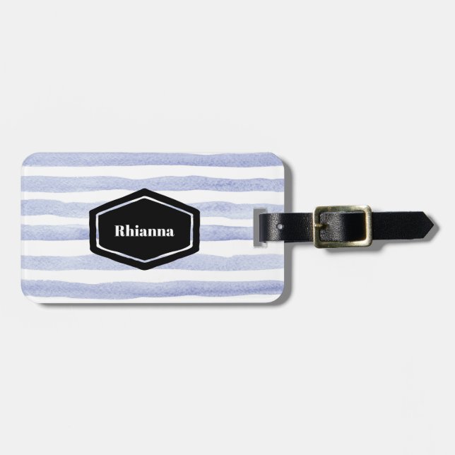 Blue stripe Personalised Luggage Tag (Front Horizontal)
