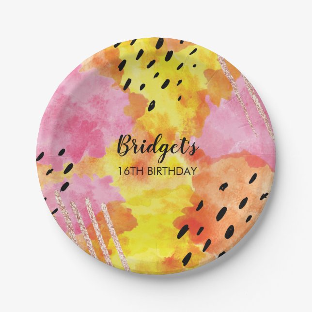 Blue stripe personalised party plates (Front)