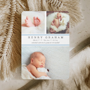 Blue Stripe   Photo Collage Birth Announcement