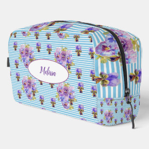 Blue Stripe Purple Pansy Shabby Flower Girls Dopp Kit
