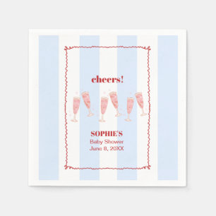 Blue Stripe Red Border Brunch & Bubbly Baby Shower Napkin