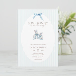 Blue Stripe Some Bunny Baby Shower Invitation