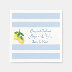 Blue Stripe Watercolor Lemons PERSONALIZED  Napkin