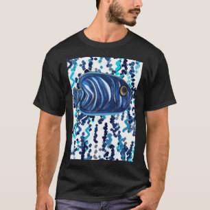 Blue Striped Angel Fish Pattern T-Shirt