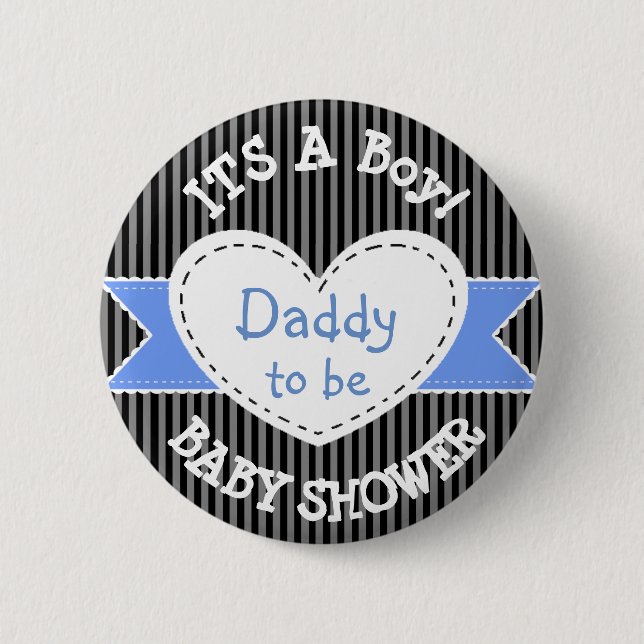 Blue Striped Baby Shower Button Dad to Be Button (Front)