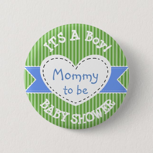 Blue Striped Baby Shower Button Mum to Be Button (Front)