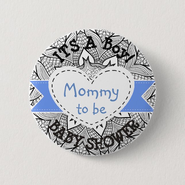 Blue Striped Baby Shower Button Mum to Be Button (Front)