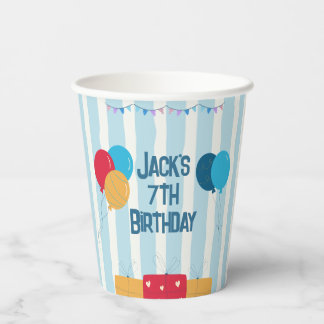 Blue Striped Balloon Kids Birthday  Paper Cups