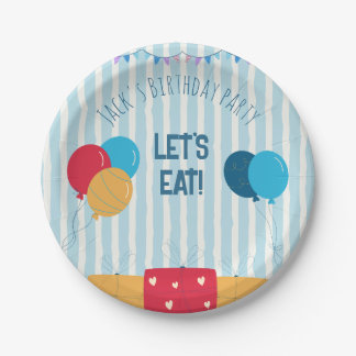 Blue Striped Balloon Kids Birthday  Paper Plate