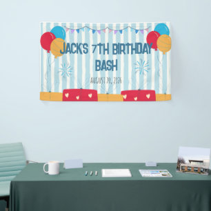 Blue Striped Balloons & Gifts Custom Boys Birthday Banner