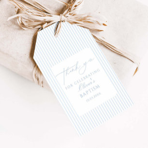 Blue Striped Baptism Thank You Gift Tags