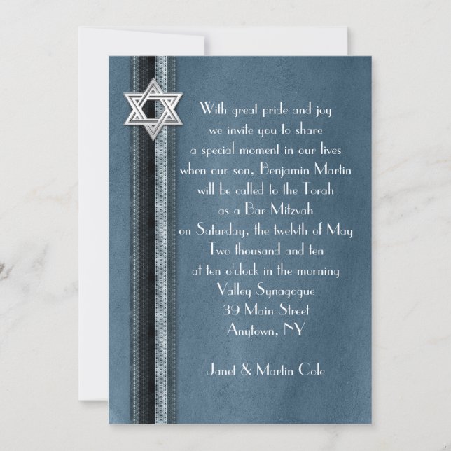 Blue Striped Bar Mitzvah Invitation (Front)