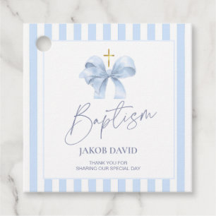 Blue Striped Bow Baptism Thank You Favour Tag