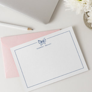BLUE STRIPED BOW COQUETTE PERSONALIZED  CARD