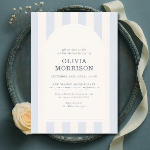 Blue Striped Boy Baby Shower Invitation