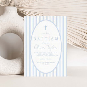 Blue Striped Boy Baptism Invitation
