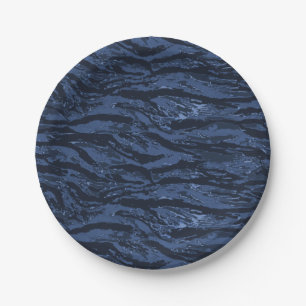 Blue Striped Camo Paper Plate