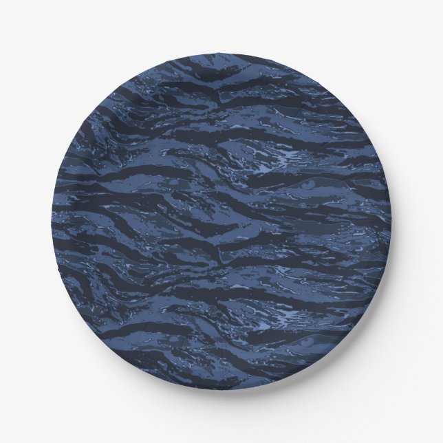 Blue Striped Camo Paper Plate (Front)