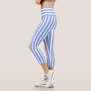 Blue Striped Capri Leggings