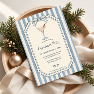 Blue Striped Christmas Party Invitation