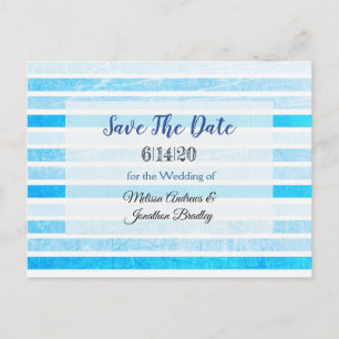 Blue Striped Crackle Save the Date Postcard